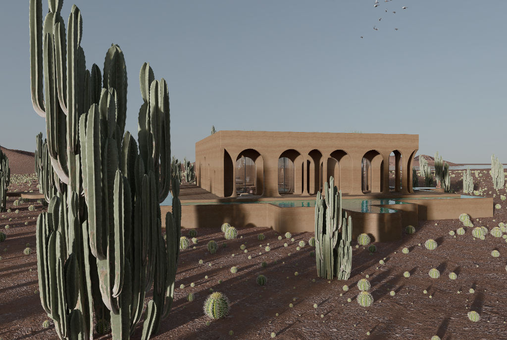 Exterior with cacti integrated into design