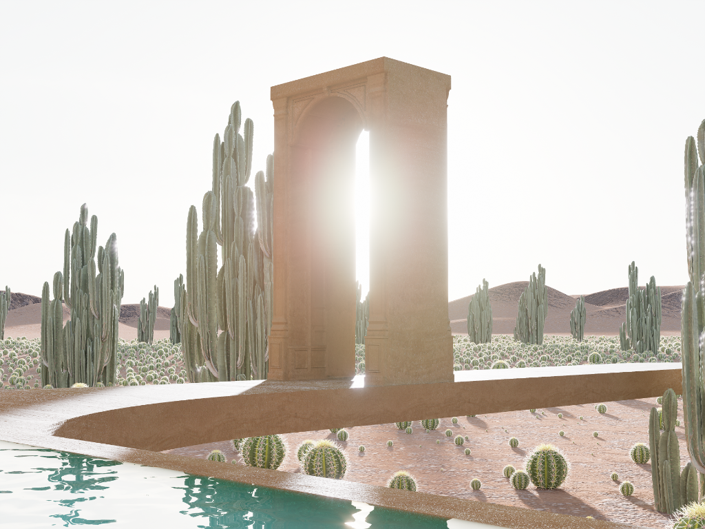 Stone portal archway with light blaze