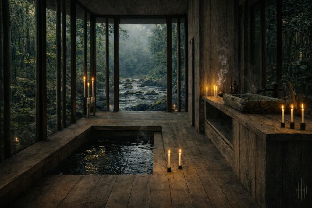 Cuatro Rumbos   sunken plunge bath with stream view