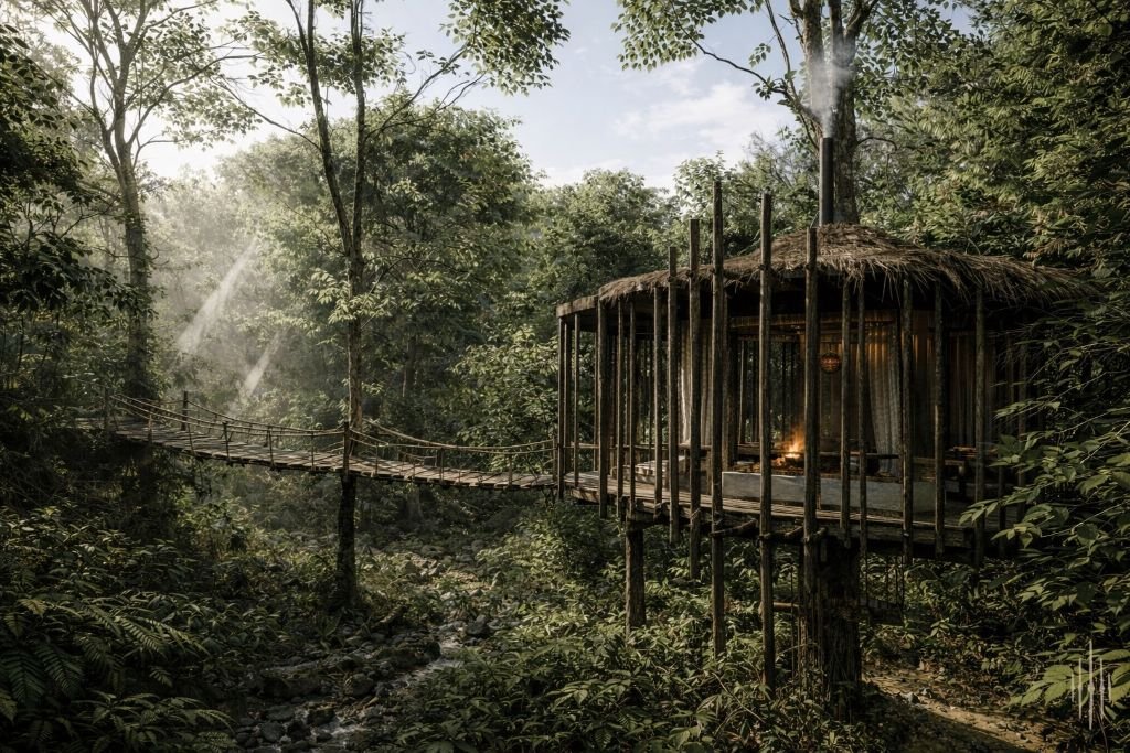 CUATRO RUMBOS   Tropical treehouse architecture with biophilic design and natural materials in Palenque, Mexico