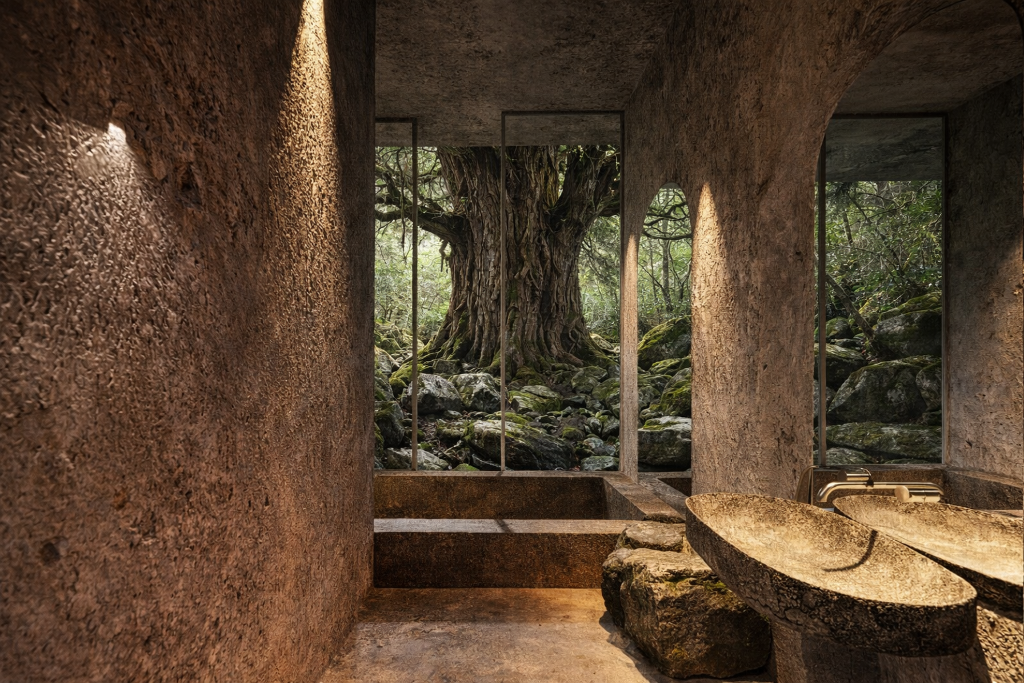 AMO NO OTO - Stone bathroom with tree view