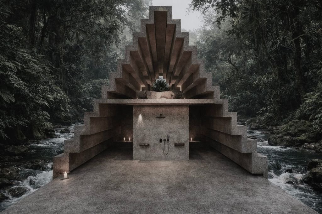 AYA - Pyramid shower structure in forest
